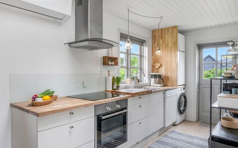 Agni - 800M from the Sea: Kitchen, Kitchen Appliance, Countertop, Flooring, Cabinetry, Wood, Major Appliance, Furniture, Interior Design, Home Appliance