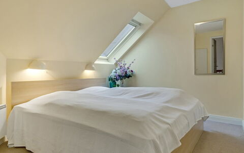 Jannike - 100M from the Sea: Interior Design, Flooring, Bedroom, Ceiling, Bed, Wood, Floor, Furniture, Room, Textile