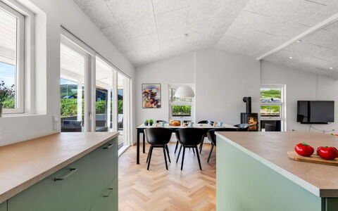Temelko - 200M from the Sea: Flooring, Wood, Ceiling, Interior Design, Kitchen, Floor, Countertop, Furniture, Kitchen Appliance, Wood Flooring