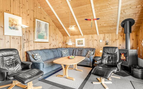 Sofie - 150M from the Sea: Wood, Furniture, Home, Cottage, House, Ceiling, Log Cabin, Winter, Light Fixture, Living Room