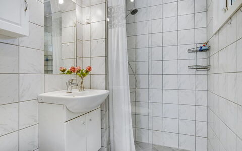 Mile - 260M from the Sea: Flooring, Interior Design, Floor, Plumbing Fixture, Bathroom, Plumbing, Tile, Sink, Ceiling, Room