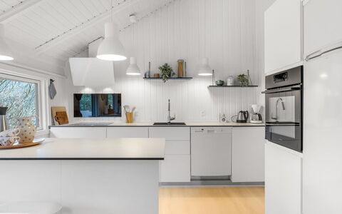 Julie - 1.5Km from the Sea: Kitchen, Countertop, Interior Design, Kitchen Appliance, Flooring, Light Fixture, Ceiling, Wood, Major Appliance, Cabinetry