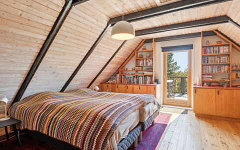Jorinde - 2.8Km from the Sea: Furniture, Bedroom, Wood, Interior Design, Ceiling, Flooring, Floor, Room, Bed, Attic