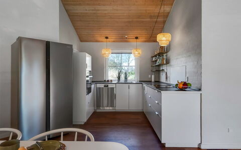 Ingmund - 2Km from the Sea: Kitchen, Countertop, Flooring, Furniture, Interior Design, Kitchen Appliance, Light Fixture, Wood, Ceiling, Floor