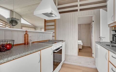 Galmand - 300M from the Sea: Kitchen, Flooring, Wood, Interior Design, Floor, Countertop, Major Appliance, Ceiling, Kitchen Appliance, Cabinetry
