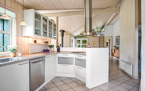 Hildburg - 1.5Km from the Sea: Kitchen, Countertop, Interior Design, Wood, Flooring, Ceiling, Cabinetry, Light Fixture, Kitchen Appliance, Furniture