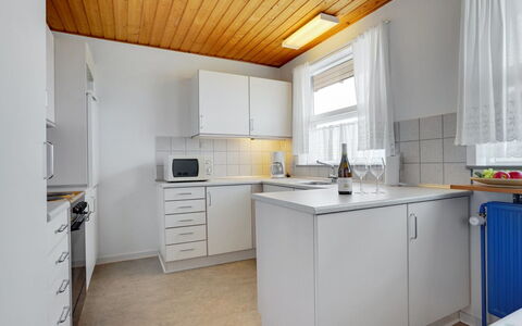 Otte - 500M from the Sea: Kitchen, Flooring, Floor, Wood, Interior Design, Countertop, Major Appliance, Ceiling, Kitchen Appliance, Cabinetry