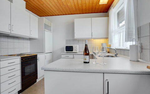 Otte - 500M from the Sea: Flooring, Kitchen, Wood, Interior Design, Countertop, Floor, Ceiling, Cabinetry, Major Appliance, Room