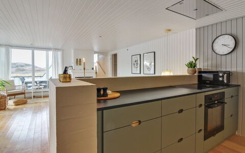 Rutha - 45M from the Sea: Flooring, Kitchen, Countertop, Wood, Interior Design, Cabinetry, Kitchen Appliance, Furniture, Floor, Ceiling