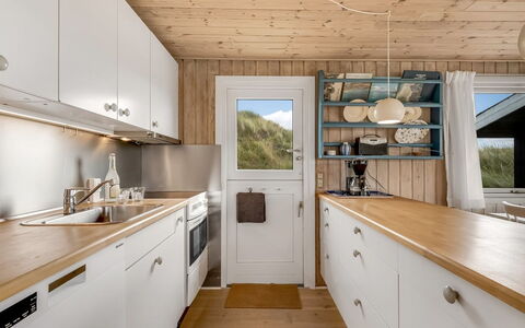 Senta - 200M from the Sea: Kitchen, Flooring, Countertop, Wood, Interior Design, Kitchen Appliance, Cabinetry, Floor, Furniture, Ceiling