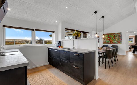 Tola - 450M from the Sea: Kitchen, Countertop, Flooring, Interior Design, Ceiling, Wood, Major Appliance, Floor, Kitchen Appliance, Cabinetry