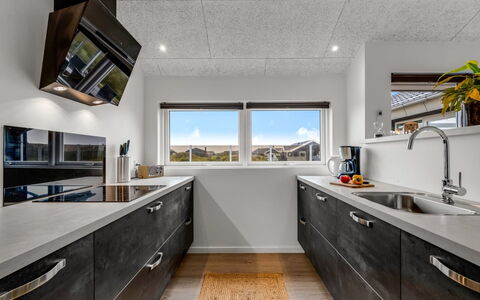 Tola - 450M from the Sea: Kitchen, Countertop, Ceiling, Flooring, Major Appliance, Kitchen Appliance, Interior Design, Home Appliance, Cabinetry, Floor