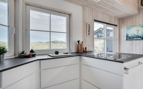 Maren - 150M from the Sea: Flooring, Kitchen, Countertop, Interior Design, Kitchen Appliance, Floor, Cabinetry, Tap, Plumbing Fixture, Ceiling