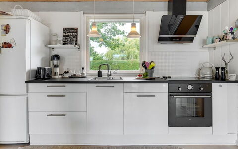 Elva - 150M from the Sea: Kitchen Appliance, Kitchen, Countertop, Cabinetry, Furniture, Major Appliance, Home Appliance, Kitchen Stove, Interior Design, Flooring