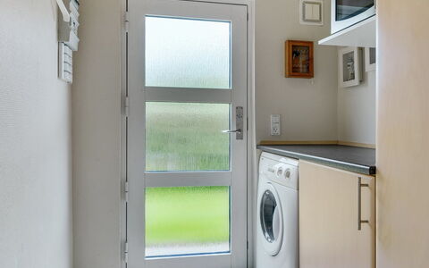 Gull - 150M from the Sea: Flooring, Floor, Interior Design, Room, Door, Washing Machine, Major Appliance, Clothes Dryer, Wood Stain, Laundry Room