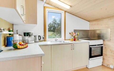 Agir - 600M from the Sea: Interior Design, Flooring, Wood, Kitchen, Kitchen Appliance, Furniture, Ceiling, Floor, Countertop, Room