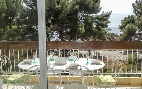 La Calanque D'Or: Table, Property, Furniture, Plant, Chair, Shade, Building, Outdoor Furniture, Outdoor Table, Yellow