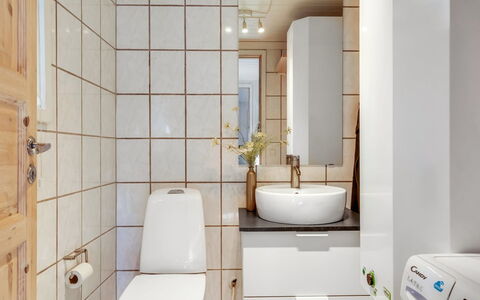 Bylgja - 1.7Km from the Sea: Toilet Seat, Plumbing Fixture, Interior Design, Flooring, Bathroom, Toilet, Sink, Floor, Bathroom Sink, Plumbing
