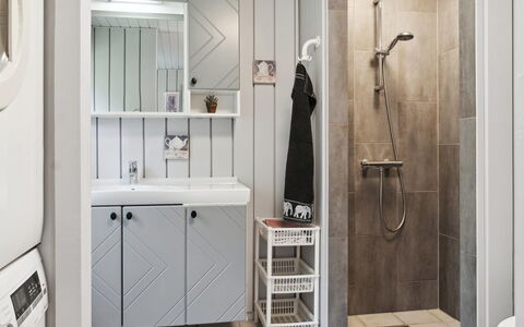 Hallveig - 1.1Km from the Sea: Interior Design, Flooring, Floor, Room, Ceiling, Door, Tile, Plumbing, Cabinetry