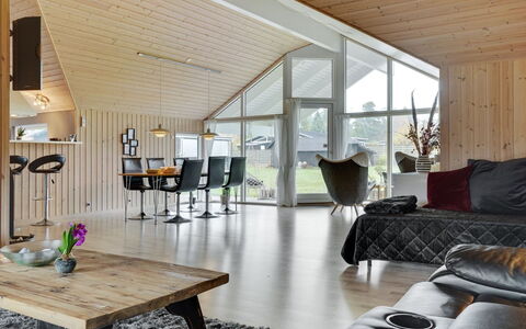 Hegge - 300M from the Sea: Wood, Ceiling, Interior Design, Furniture, Light Fixture, Living Room, Home, Couch, Chair, Kitchen & Dining Room Table