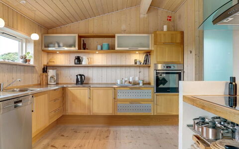 Josten - 500M from the Sea: Kitchen, Kitchen Appliance, Countertop, Interior Design, Wood, Major Appliance, Flooring, Furniture, Ceiling, Cabinetry