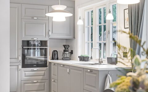 Emmeli - 1.2Km from the Sea: Kitchen, Cabinetry, Furniture, Interior Design, Flooring, Kitchen Appliance, Countertop, Ceiling, Drawer, Light Fixture
