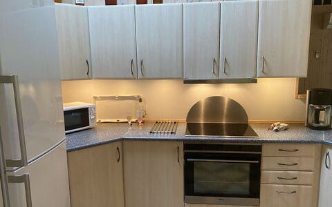 Orpah - 2.5Km from the Sea: Kitchen, Kitchen Appliance, Flooring, Wood, Countertop, Cabinetry, Major Appliance, Furniture, Interior Design, Home Appliance