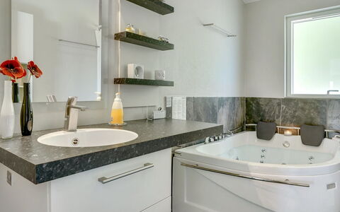 Helena - 250M from the Sea: Bathroom, Plumbing Fixture, Interior Design, Flooring, Bathtub, Sink, Tap, Floor, Countertop, Bathroom Sink