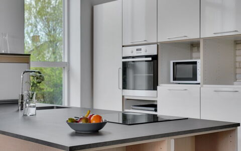 Henrieta - 4Km from the Sea: Kitchen, Countertop, Furniture, Kitchen Appliance, Cabinetry, Interior Design, Major Appliance, Home Appliance, Flooring, Home