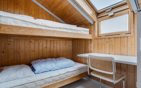Bryniulf - 1.8Km from the Sea: Wood, Bedroom, Ceiling, Bed, Bedding, Winter, Log Cabin, Glacial Landform, Linens, Bed Frame