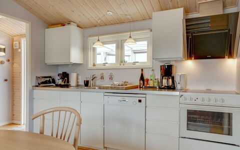 Stener - 250M from the Sea: Kitchen, Kitchen Appliance, Countertop, Wood, Major Appliance, Flooring, Interior Design, Furniture, Ceiling, Cabinetry