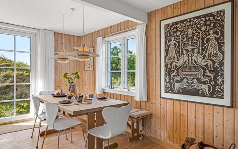 Christensen - 100M from the Sea: Furniture, Flooring, Interior Design, Floor, Wood, Wood Flooring, Dining Room, Ceiling, Table, Kitchen & Dining Room Table
