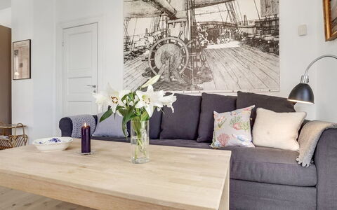 Fria - 500M from the Sea: Furniture, Interior Design, Flooring, Floor, Wall, Couch, Wood, Table, Room, Living Room
