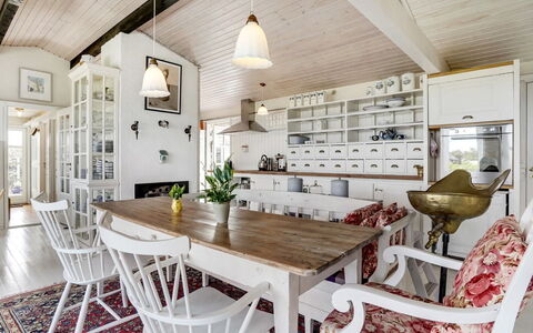 Katri - 500M from the Sea: Furniture, Interior Design, Flooring, Wood, Ceiling, Floor, Light Fixture, Chair, Dining Room, Wood Flooring