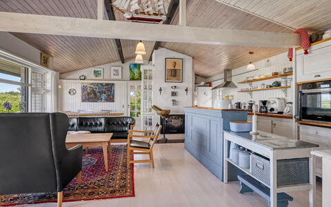 Katri - 500M from the Sea: Furniture, Interior Design, Flooring, Ceiling, Wood, Floor, Light Fixture, Kitchen, Lighting, Chair