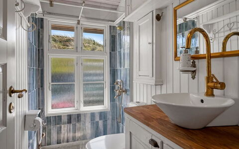 Katri - 500M from the Sea: Interior Design, Plumbing Fixture, Tap, Light Fixture, Plumbing, Wood Stain, Molding, Bathroom, Sink, Tile