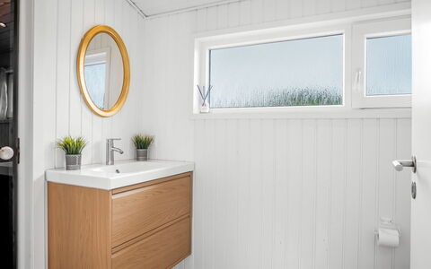 Larisa - 250M from the Sea: Wood, Flooring, Floor, Interior Design, Plumbing Fixture, Bathroom Cabinet, Sink, Plumbing, Tap, Bathroom
