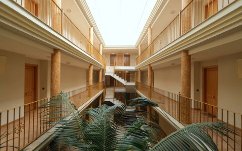 Golden Beach: Plant, Building, Property, Interior Design, Houseplant, Real Estate, Facade, Stairs, Tree, Ceiling
