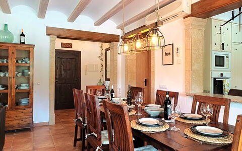 Villa Lantana: Furniture, Interior Design, Dining Room, Wood, Flooring, Ceiling, Chair, Table, Light Fixture, Kitchen & Dining Room Table
