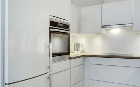 Pekka - 50M from the Sea: Kitchen, Wood, Kitchen Appliance, Flooring, Interior Design, Cabinetry, Countertop, Major Appliance, Floor, Lighting