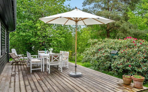 Mariela - 800M from the Sea: Furniture, Outdoor Furniture, Shrub, Garden, Outdoor Table, Chair, Deck, Shade, Umbrella