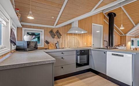 Uta - 300M from the Sea: Kitchen, Wood, Ceiling, Major Appliance, Countertop, Interior Design, Flooring, Kitchen Appliance, Floor, Home Appliance