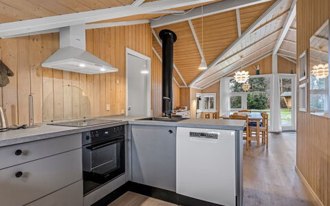 Uta - 300M from the Sea: Kitchen, Wood, Ceiling, Countertop, Interior Design, Flooring, Major Appliance, Light Fixture, Kitchen Appliance, Floor