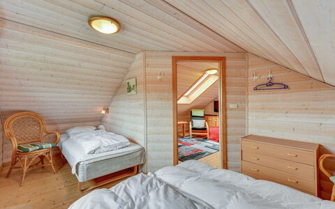 Liam - 800M to the Fjord: Wood, Ceiling, Interior Design, Bedroom, Home, Furniture, Attic, Room, Bed, Cottage
