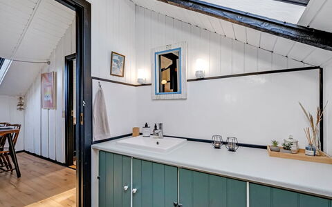 Raita - 350M to the Fjord: Interior Design, Ceiling, Light Fixture, Lighting, Kitchen, Countertop, Glass, Cabinetry, Plumbing Fixture, Attic