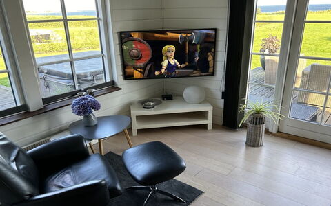 Orsa - 80M from the Sea: Furniture, Interior Design, Flooring, Floor, Wood, Television, Living Room, Lighting, Room, Television Set