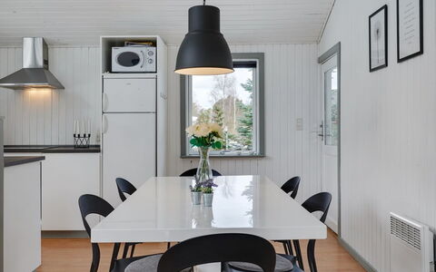 Aiden - 300M from the Sea: Furniture, Interior Design, Flooring, Wood, Ceiling, Light Fixture, Floor, Kitchen & Dining Room Table, Chair, Dining Room