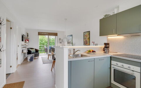 Sipi - 100M from the Sea: Kitchen, Furniture, Countertop, Interior Design, Flooring, Kitchen Appliance, Cabinetry, Floor, Wood, Major Appliance