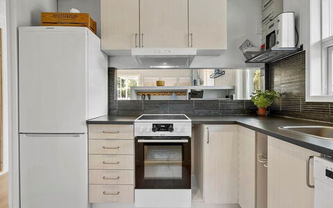 Kjartan - 1.2Km from the Sea: Kitchen Appliance, Kitchen, Countertop, Cabinetry, Major Appliance, Home Appliance, Furniture, Flooring, Interior Design, Wood