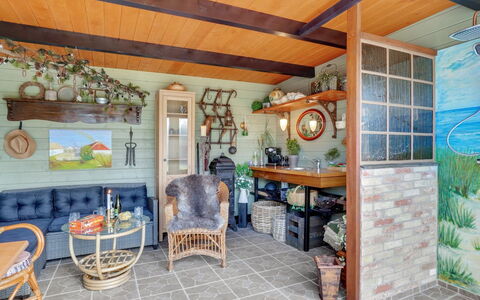 Fido - 300M from the Sea: Furniture, Wood, Interior Design, Ceiling, Chair, Flowerpot, Living Room, Wood Stain, Houseplant, Shelf